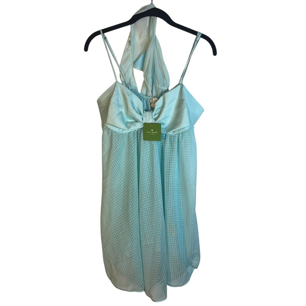 Kate Spade New York NWT L Blue Swiss Dot Bow Babydoll Nightgown Lingerie